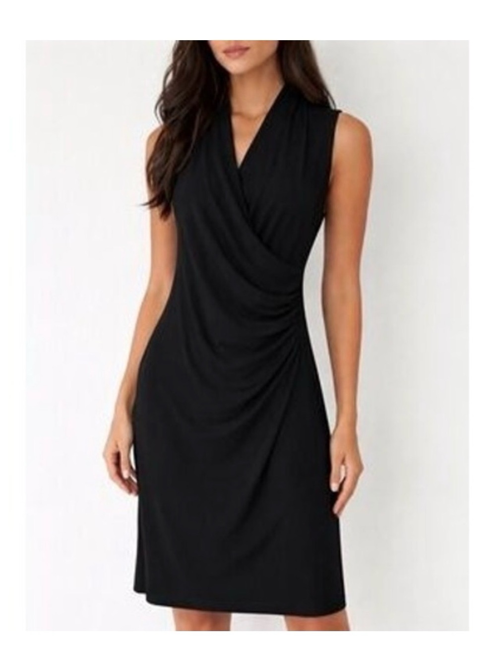 Norma Kamali Black Draped Faux Wrap Sleeveless Ruched Dress Small